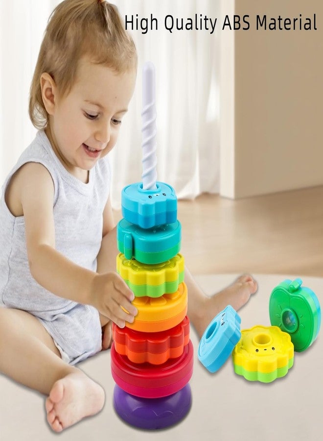 Cable World Baby Spinning Stacking Toys for Toddlers 1-3, Rainbow Ring Stacker Montessori Toys for Babies, 1 2 3 One Year Old Girl Boy Christmas Birthday Gifts, Autism Sensory Learning Toy - Image 2